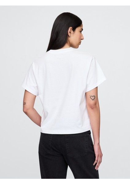 Kadın Beyaz Organik Pamuk Grafik T-Shirt indirimleri