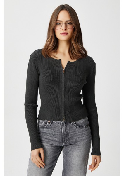 Kadın Verna Viscose Fermuarlı Saran Antrasit Triko Hırka fiyatları