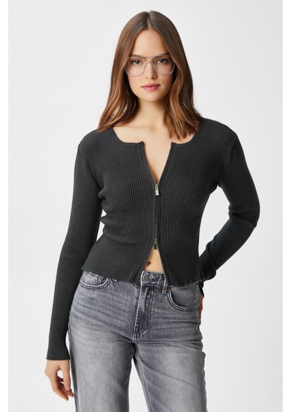 Kadın Verna Viscose Fermuarlı Saran Antrasit Triko Hırka fırsatları