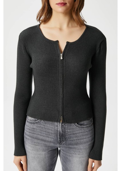 Kadın Verna Viscose Fermuarlı Saran Antrasit Triko Hırka indirimleri