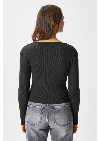 Kadın Verna Viscose Fermuarlı Saran Antrasit Triko Hırka
