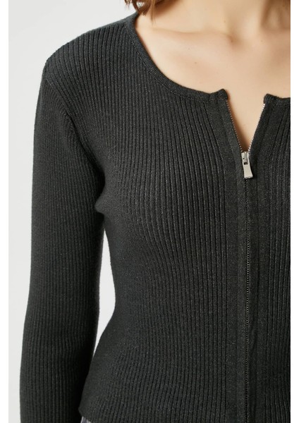 Kadın Verna Viscose Fermuarlı Saran Antrasit Triko Hırka