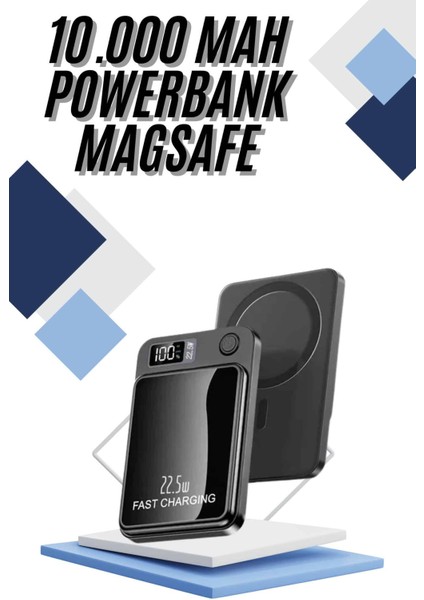 Magsafe Powerbank 10.000 Mah 22.5 Watt Hızlı Şarj Göstergeli Kablosuz Taşınabilir Şarj