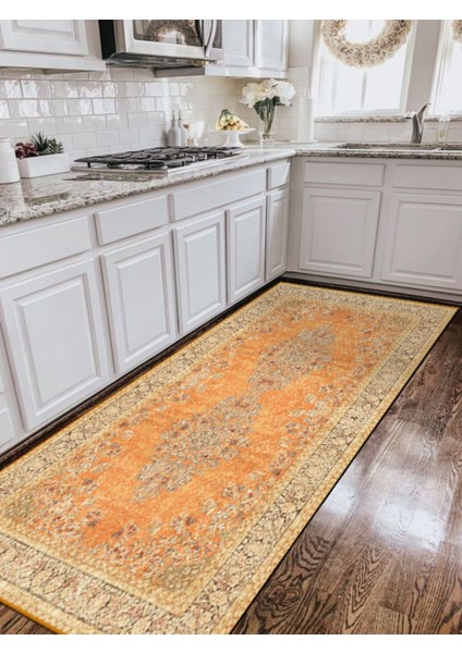 Vitage Turuncu Göbekli Eskitme Model Dokuma Taban Kilim fırsatları