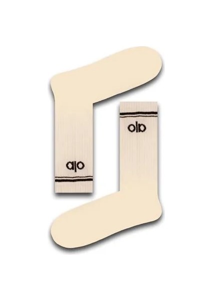 Krem Desenli Unisex Çorap