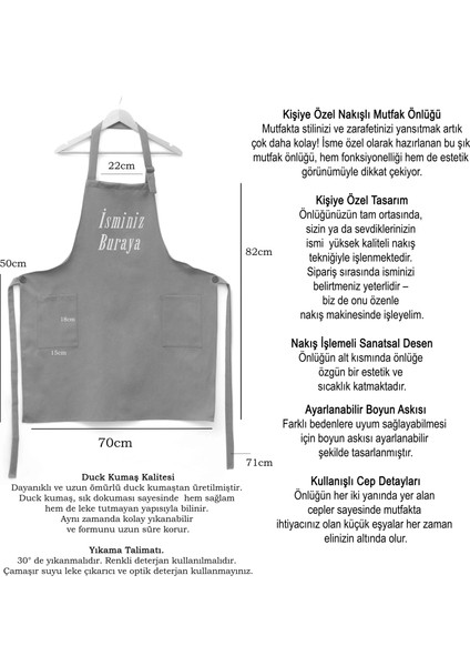Mutfak Önlüğü Kişiye ve Isme Özel Nakışlı Mutfak Önlüğü Ikili Kupa Farklı Renkler fırsatları