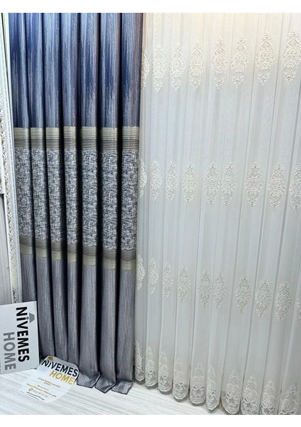 Nivemeshome Kehribar FT614162 Gümüş 1/3 Sık Pileli Fon Perde Apm