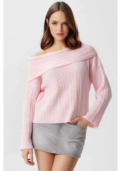 Kadın Perla Sof Pembe Yumuşak Dokulu Kazak indirimleri