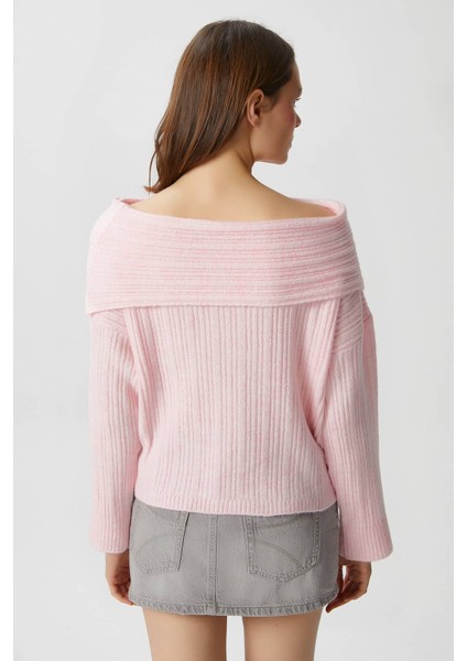 Kadın Perla Sof Pembe Yumuşak Dokulu Kazak