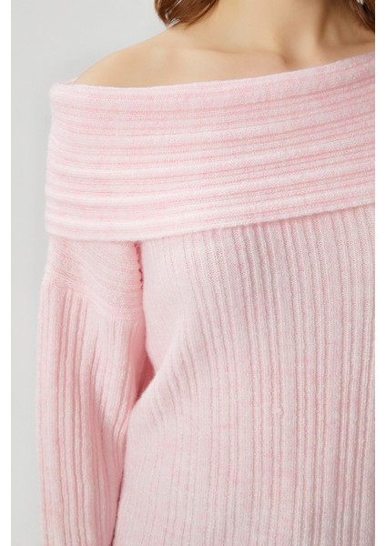 Kadın Perla Sof Pembe Yumuşak Dokulu Kazak