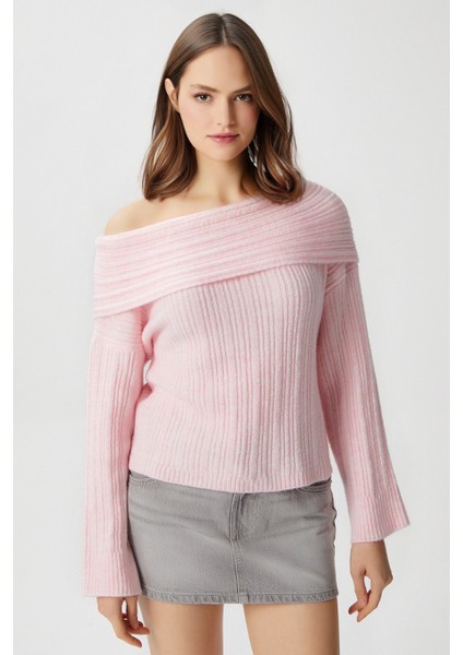 Kadın Perla Sof Pembe Yumuşak Dokulu Kazak