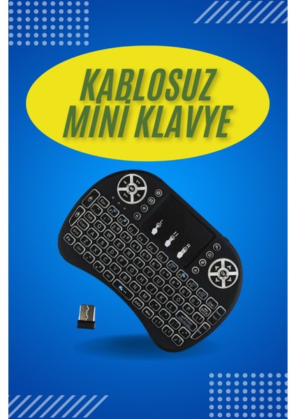 Işıklı Kablosuz Mini Klavye ve Dokunmatik Mouse Seti Türkçe Kablosuz