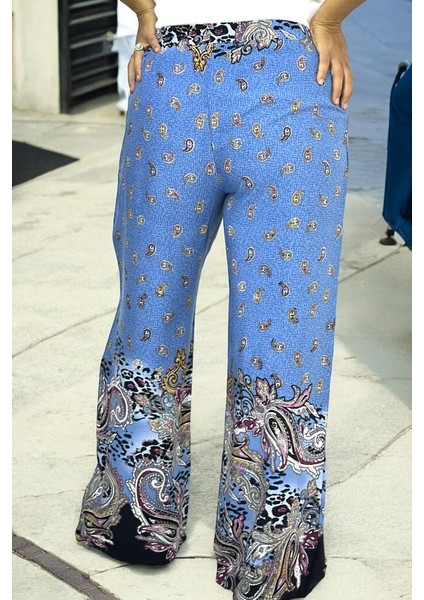 Etnik Desenli Beli Lastikli Ful Likralı Ekstra Büyük Beden Pamuklu Viskon Yazlık Pantolon modelleri