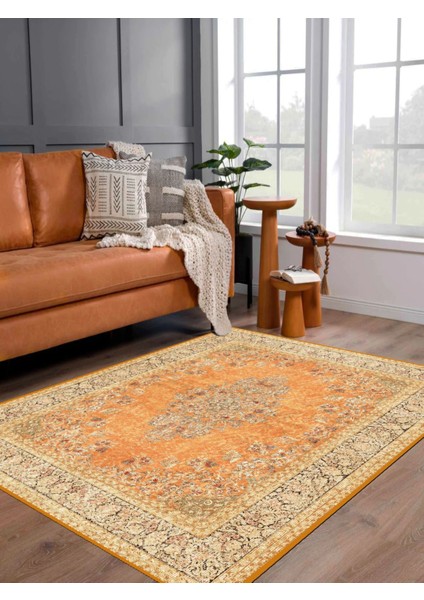 Vitage Turuncu Göbekli Eskitme Model Dokuma Taban Kilim fiyatları