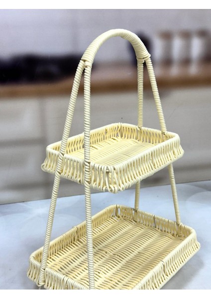 2 Katlı Rattan Organizer Sepet