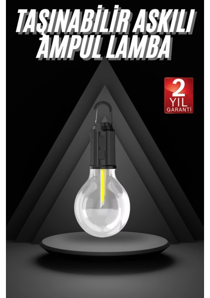 3 Farklı Mod Led'li Şarjlı Asma Kancalı Kamp Lambası Taşınabilir Ampul