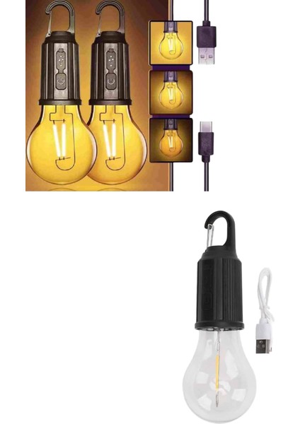 3 Farklı Mod Led'li Şarjlı Asma Kancalı Kamp Lambası Taşınabilir Ampul fırsatları