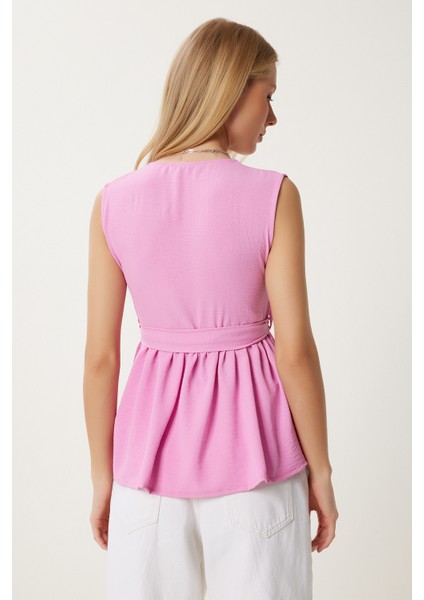 Anvelop Yaka Esnek Örme Bluz LAN0036 Pembe modelleri