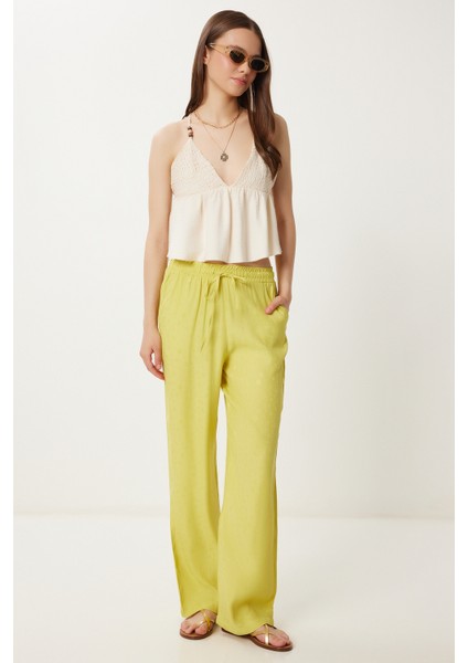 Desenli Yazlık Viskon Pantolon LWF0044 Yağ Yeşili fiyatları