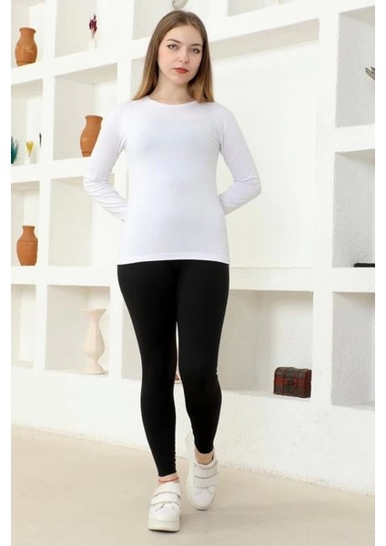 Rahat ve Şık Uzun Kollu Bisiklet Yaka Likralı Viskon Penye Body Beyaz modelleri