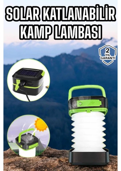 Güneş Enerjili LED Lamba Kamp Lambası Katlanabilir Lamba USB Şarjlı