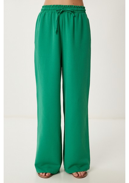Geniş Paça Keten Pantolon LDP0071 Yeşil modelleri