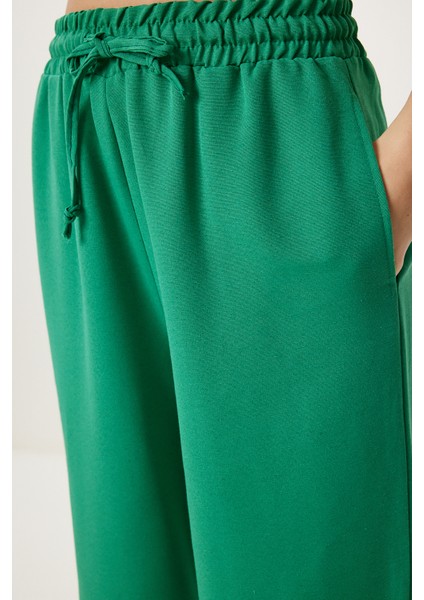Geniş Paça Keten Pantolon LDP0071 Yeşil fırsatları