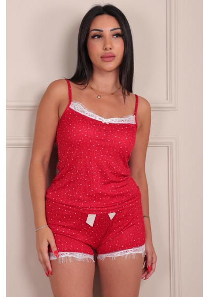 Kadın Yıldız Desenli Ip Askılı Şortlu Pegasus Pijama Takımı Kırmızı fiyatları
