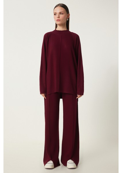 Şık Triko Kazak Pantolon Takım LMU0001 Bordo fırsatları