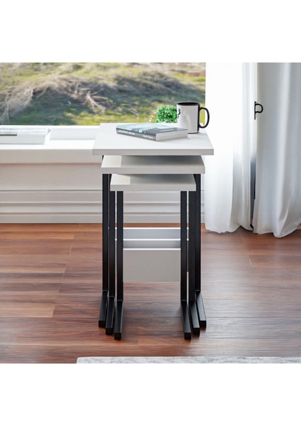 ZG3 Metal Ayaklı 3'lü Zigon Sehpa - Beyaz fırsatları