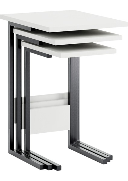 ZG3 Metal Ayaklı 3'lü Zigon Sehpa - Beyaz