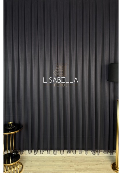 Saf Elegans Koyu Antrasit Renk (1x2 Pile Dikişli) Orjinal Ağır Gramajlı Tül Perde