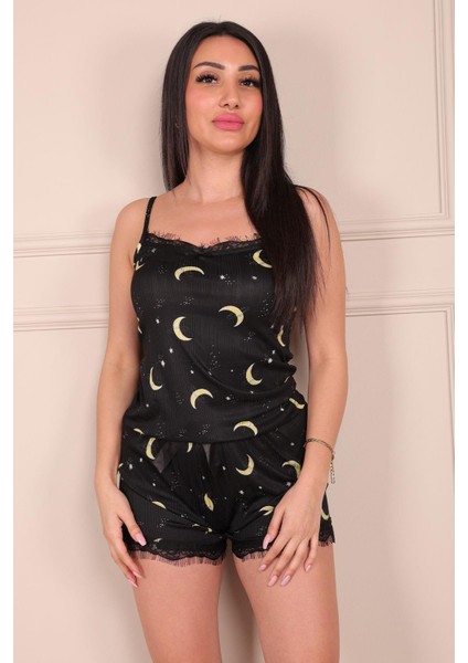 Ay Desenli Ip Askılı Şortlu Pegasus Pijama Takımı Siyah fiyatları