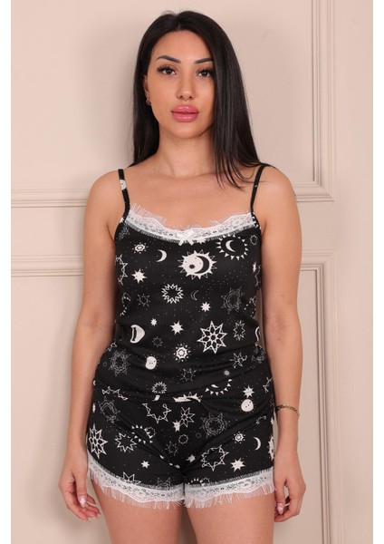 Kadın Motif Desenli Ip Askılı Şortlu Pegasus Pijama Takımı