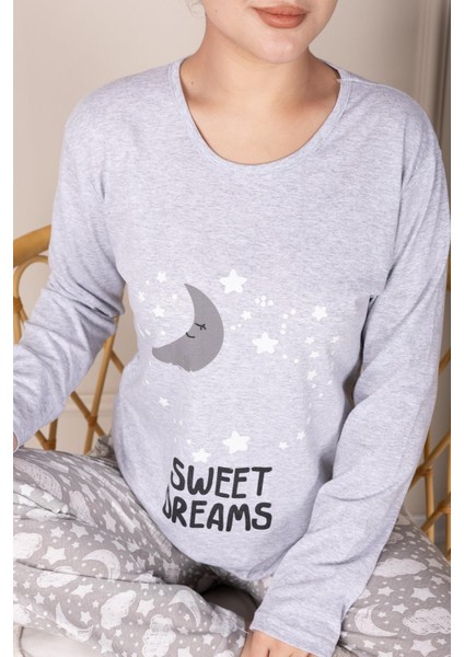 Sweet Dreams Desenli Pijama Takımı Gri modelleri