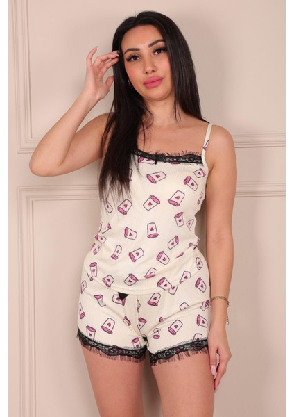 Bardak Desenli Ip Askılı Şortlu Pegasus Pijama Takımı Sarı fiyatları