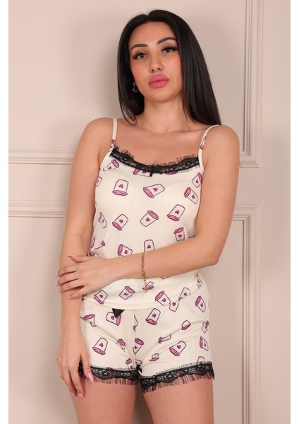 Bardak Desenli Ip Askılı Şortlu Pegasus Pijama Takımı Sarı fırsatları