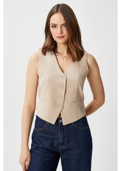 Kadın Milena Astarlı Açık Bej Yelek