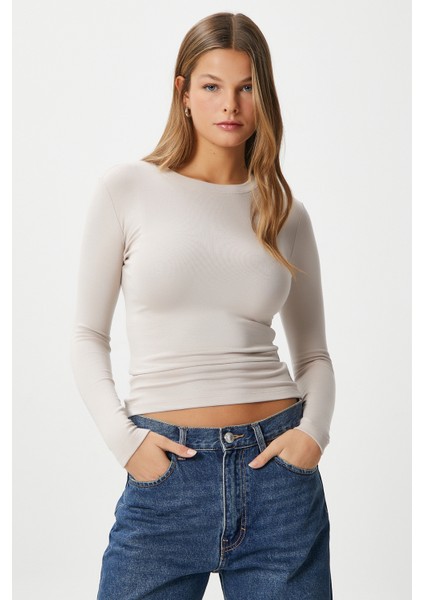 Kadın Lux Touch Yumuşak Doku Bej Bluz