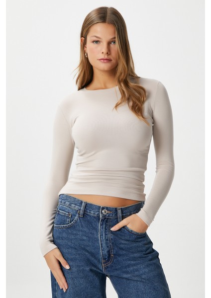 Kadın Lux Touch Yumuşak Doku Bej Bluz modelleri