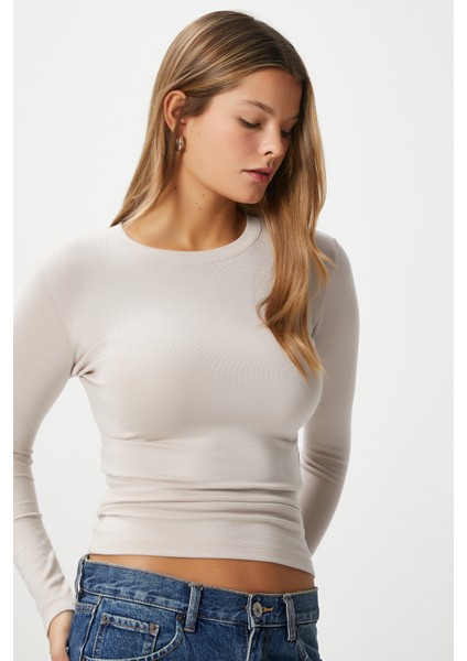 Kadın Lux Touch Yumuşak Doku Bej Bluz