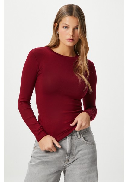 Kadın Lux Touch Yumuşak Doku Bordo Bluz
