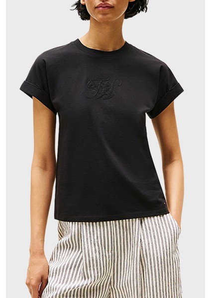 % 100 Pamuk Regular Fit Bisiklet Yaka Logolu T Shirt Bayan T Shirt WW0WW47157 Bds