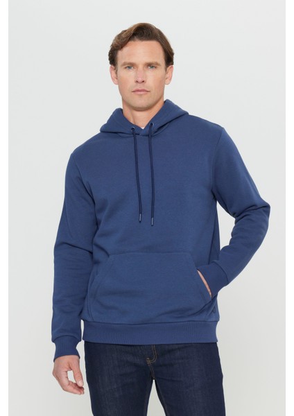 Erkek Lacivert Standart Fit Normal Kesim Içi Polarlı 3 Iplik Kapüşonlu Pamuklu Sweatshirt fiyatları