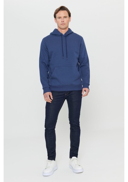 Erkek Lacivert Standart Fit Normal Kesim Içi Polarlı 3 Iplik Kapüşonlu Pamuklu Sweatshirt modelleri