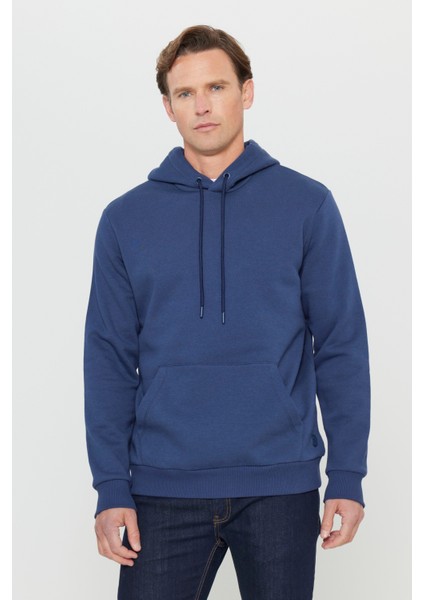 Erkek Lacivert Standart Fit Normal Kesim Içi Polarlı 3 Iplik Kapüşonlu Pamuklu Sweatshirt fırsatları