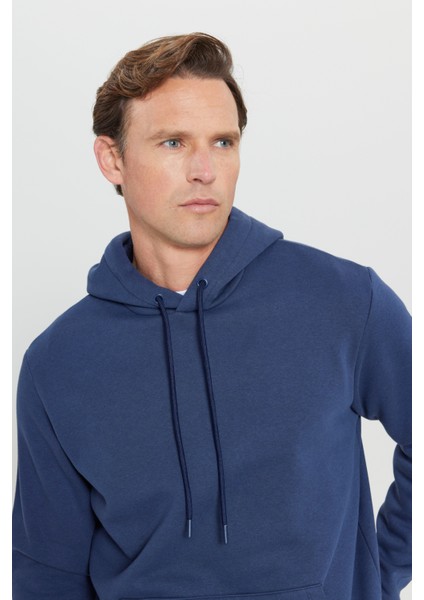 Erkek Lacivert Standart Fit Normal Kesim Içi Polarlı 3 Iplik Kapüşonlu Pamuklu Sweatshirt indirimleri