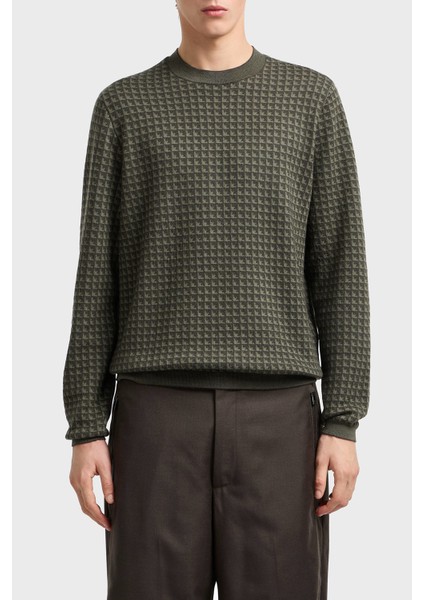 Yünlü Jakarlı Logo Baskılı Regular Fit Bisiklet Yaka Kazak Erkek Kazak EM001989 AF14199 F8047