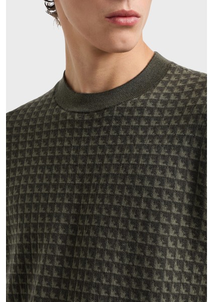 Yünlü Jakarlı Logo Baskılı Regular Fit Bisiklet Yaka Kazak Erkek Kazak EM001989 AF14199 F8047 fırsatları