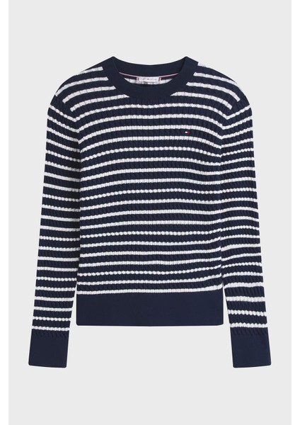 % 100 Pamuk Regular Fit Bisiklet Yaka Çizgili Kazak Bayan Kazak WW0WW44993 0bb indirimleri